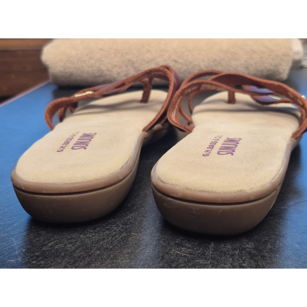 G.H. Bass 7.5W Wide Women's SunnJuns Leather Slide Sandals Retro Comfort Brown - Picture 7 of 7